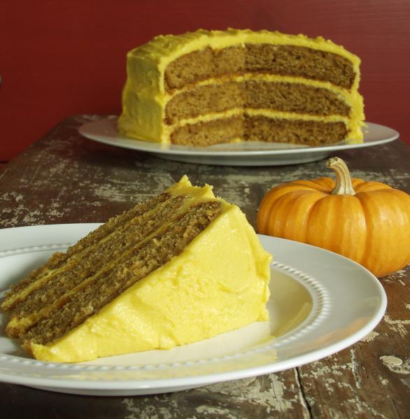 Pumpkin Cake with Ginger Buttercream Frosting